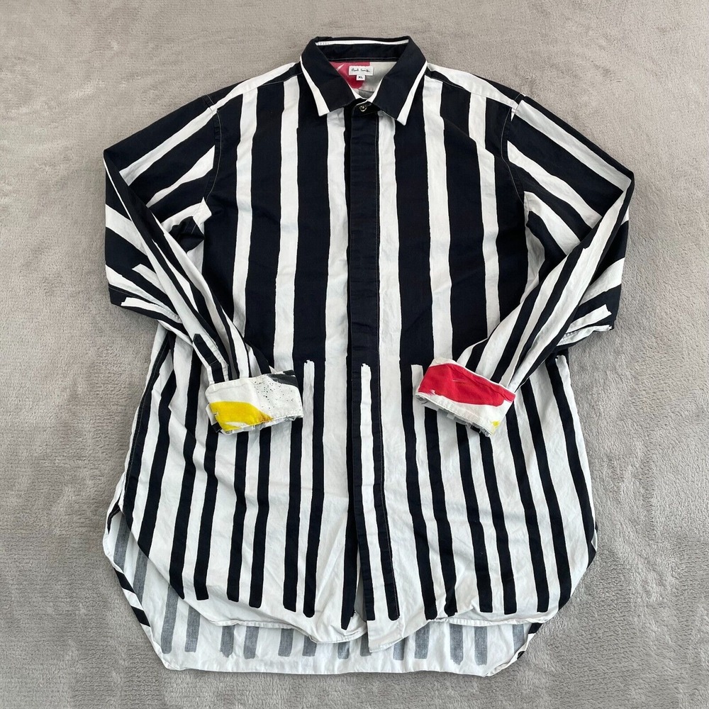 Paul Smith Shirt Men XL Black White Flip Cuff Slim Fit Long Sleeve Designer $425